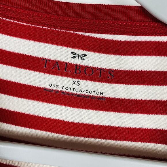 Talbots Size XS Striped Snowflake Embellished T-Shirt Tee Top Red White - Picture 4 of 5